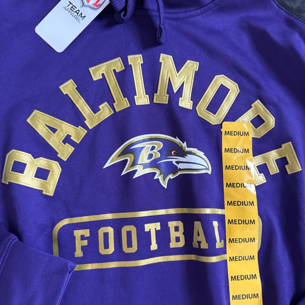 NEW Baltimore Ravens Hooded Sweatshirt Medium‎ Purple NFL Team CSA Football Gold - Picture 2 of 9